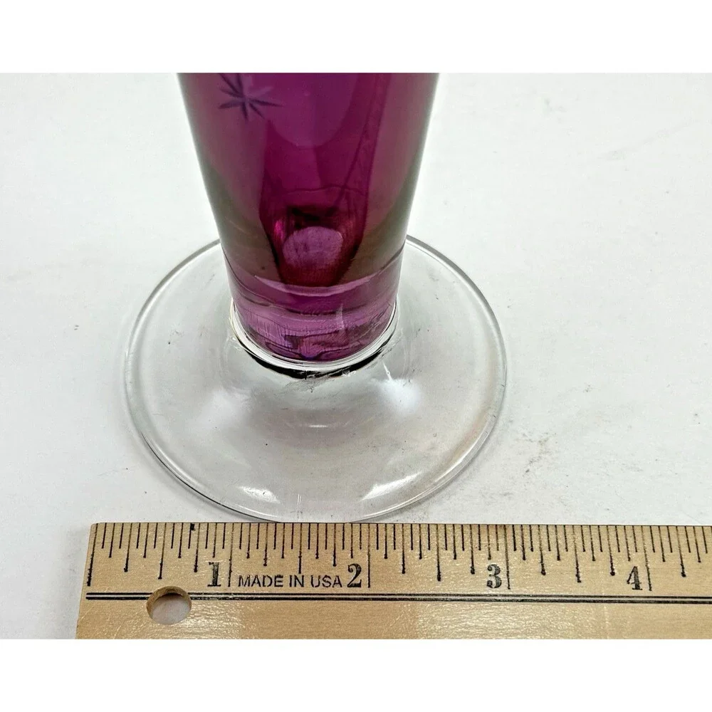 Vintage SC Line Hand-Blown Cranberry Glass Starburst Vase 11 Inches Tall